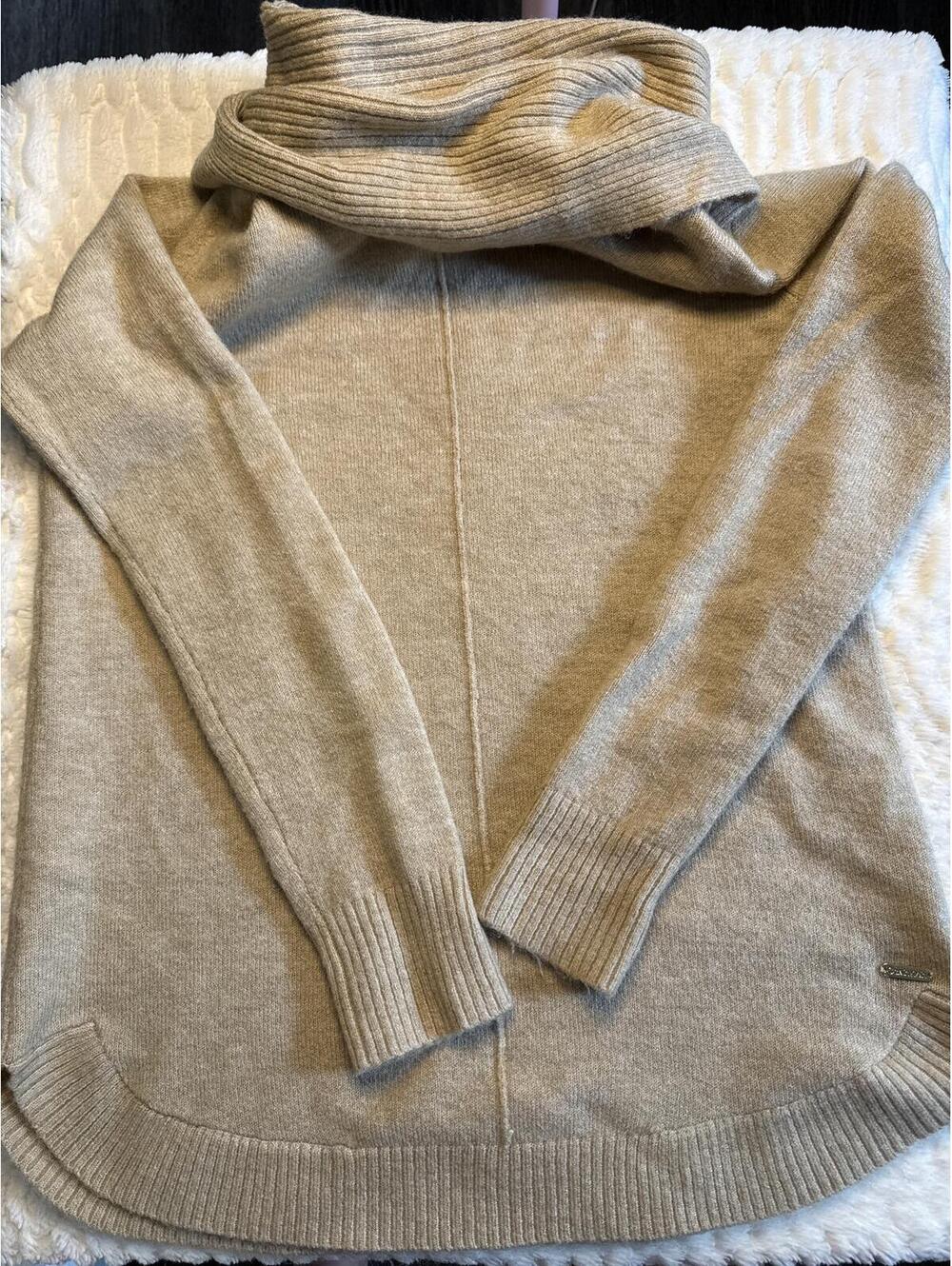 Calvin Klein Beige Knit Cowl Neck Sleeveless Poncho Sweater Size S/P